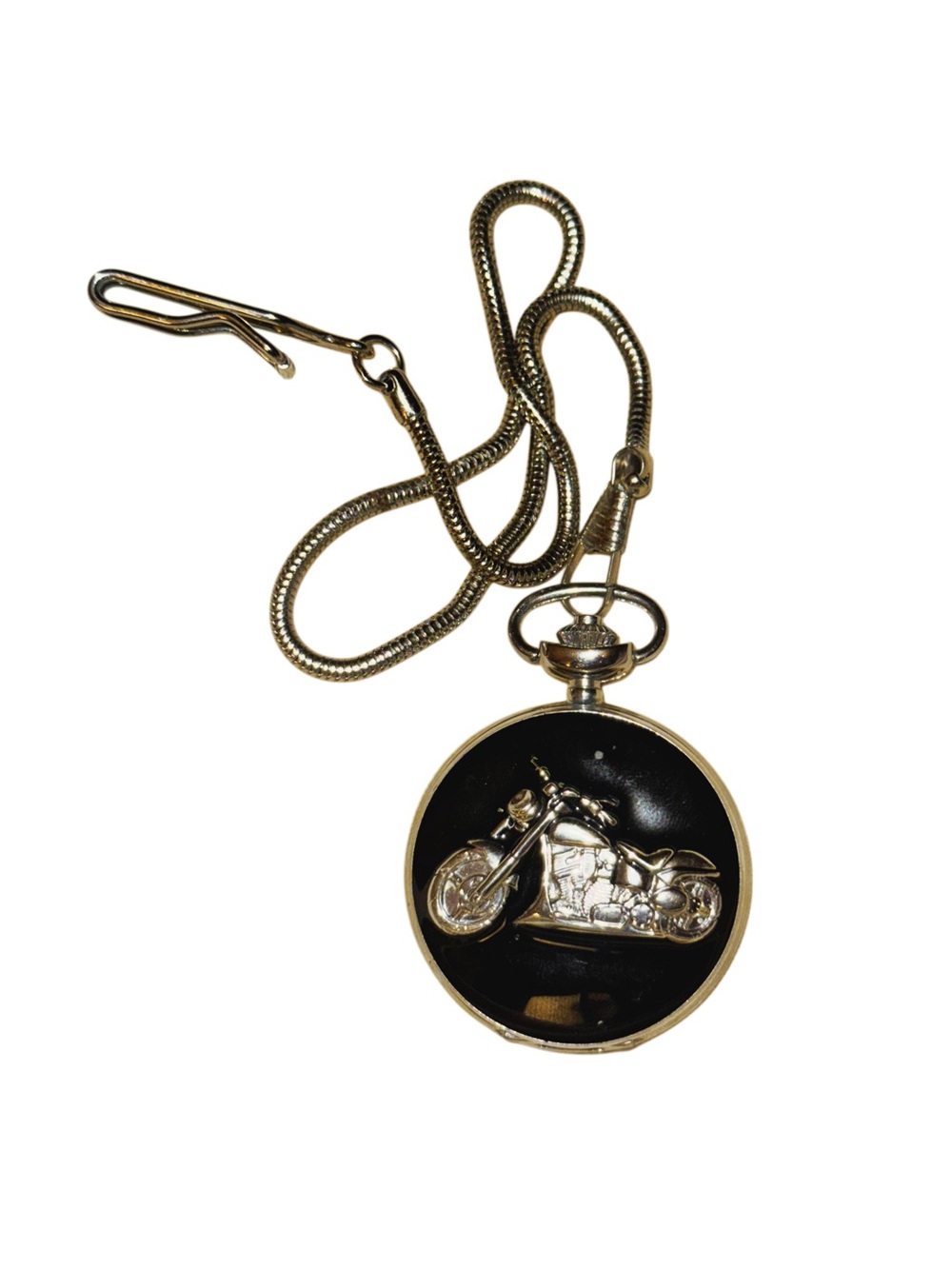 Vintage Hanslin Motorcycle Pocket Watch with Chain